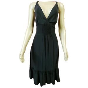 Jigsaw Silk Black Dress Size 12 Sleeveless Ruffled hem twisted straps
